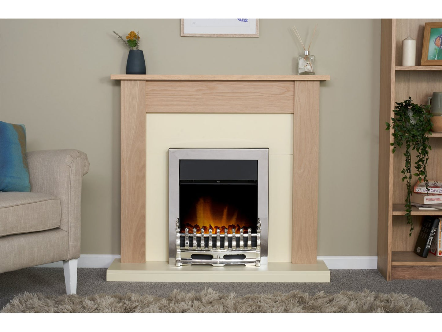 Adam Southwold Fireplace Oak & Cream + Blenheim Electric Fire Chrome, 43"