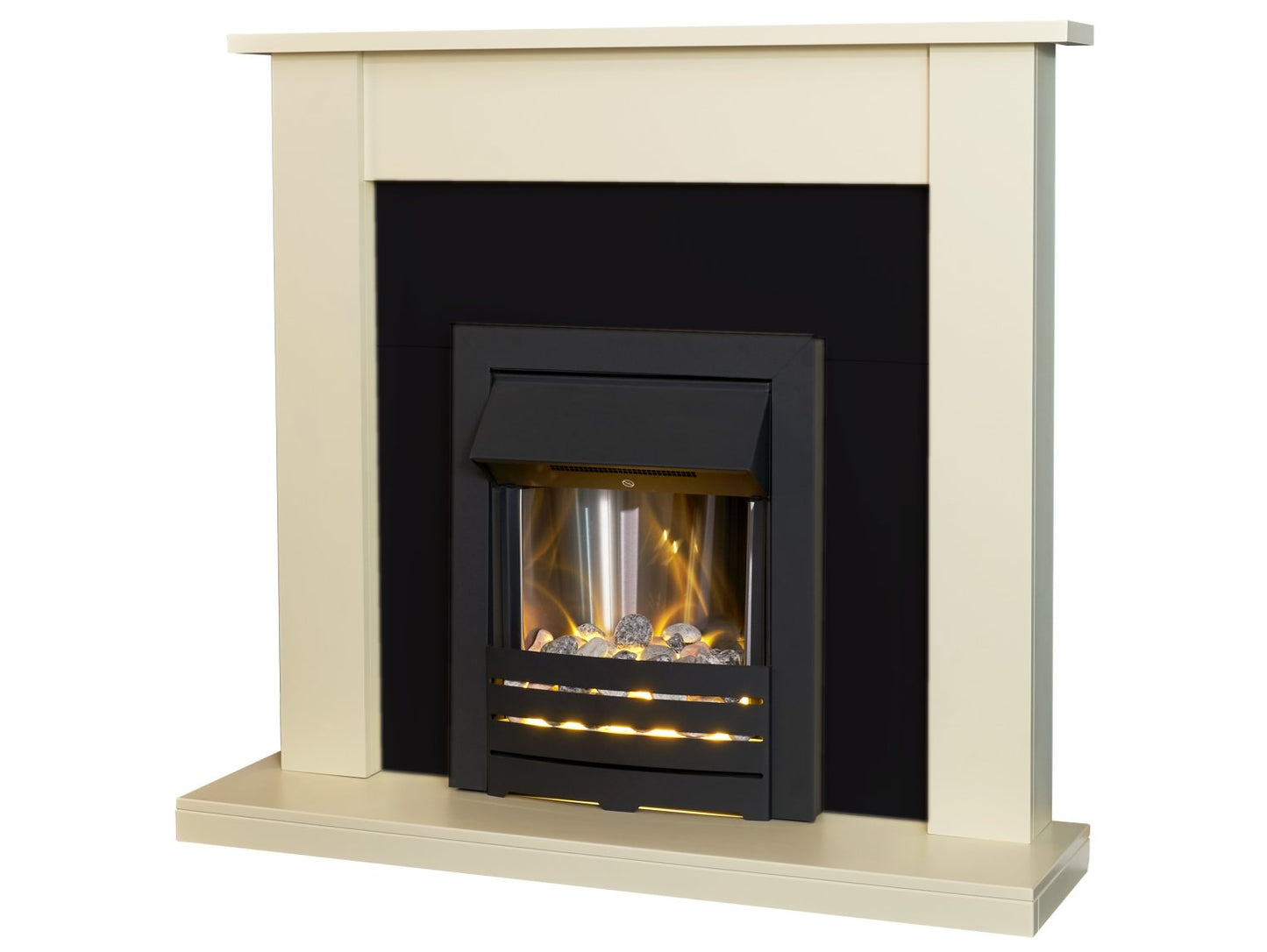 Adam Sutton Fireplace Cream & Black/Cream + Helios Electric Fire Black, 43"