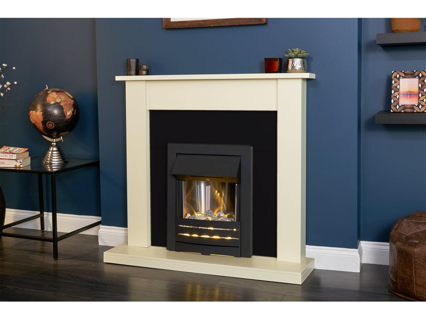 Adam Sutton Fireplace Cream & Black/Cream + Helios Electric Fire Black, 43"