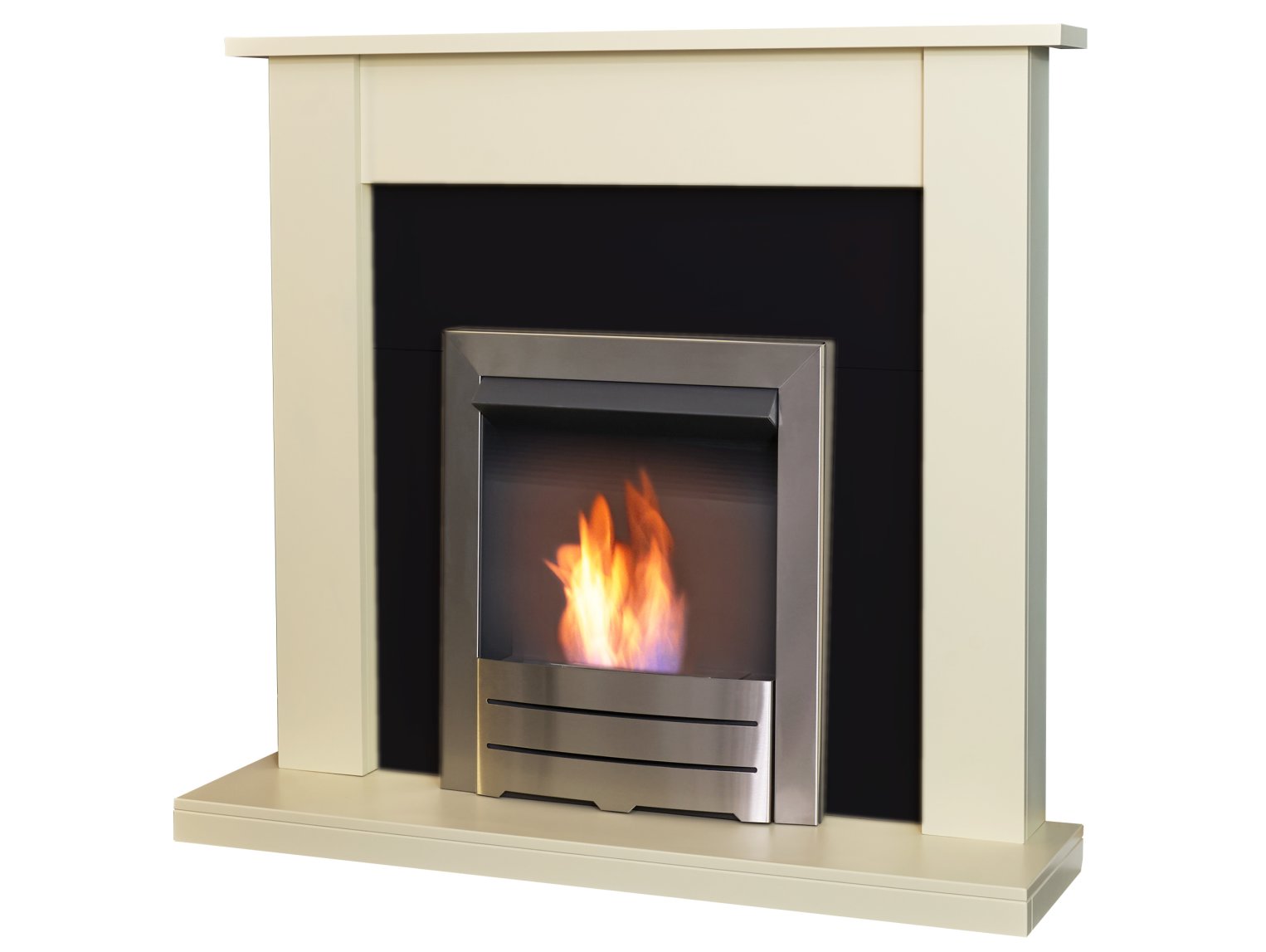 Adam Sutton Fireplace Cream & Black/Cream + Colorado Bio Ethanol Fire Brushed Steel, 43"