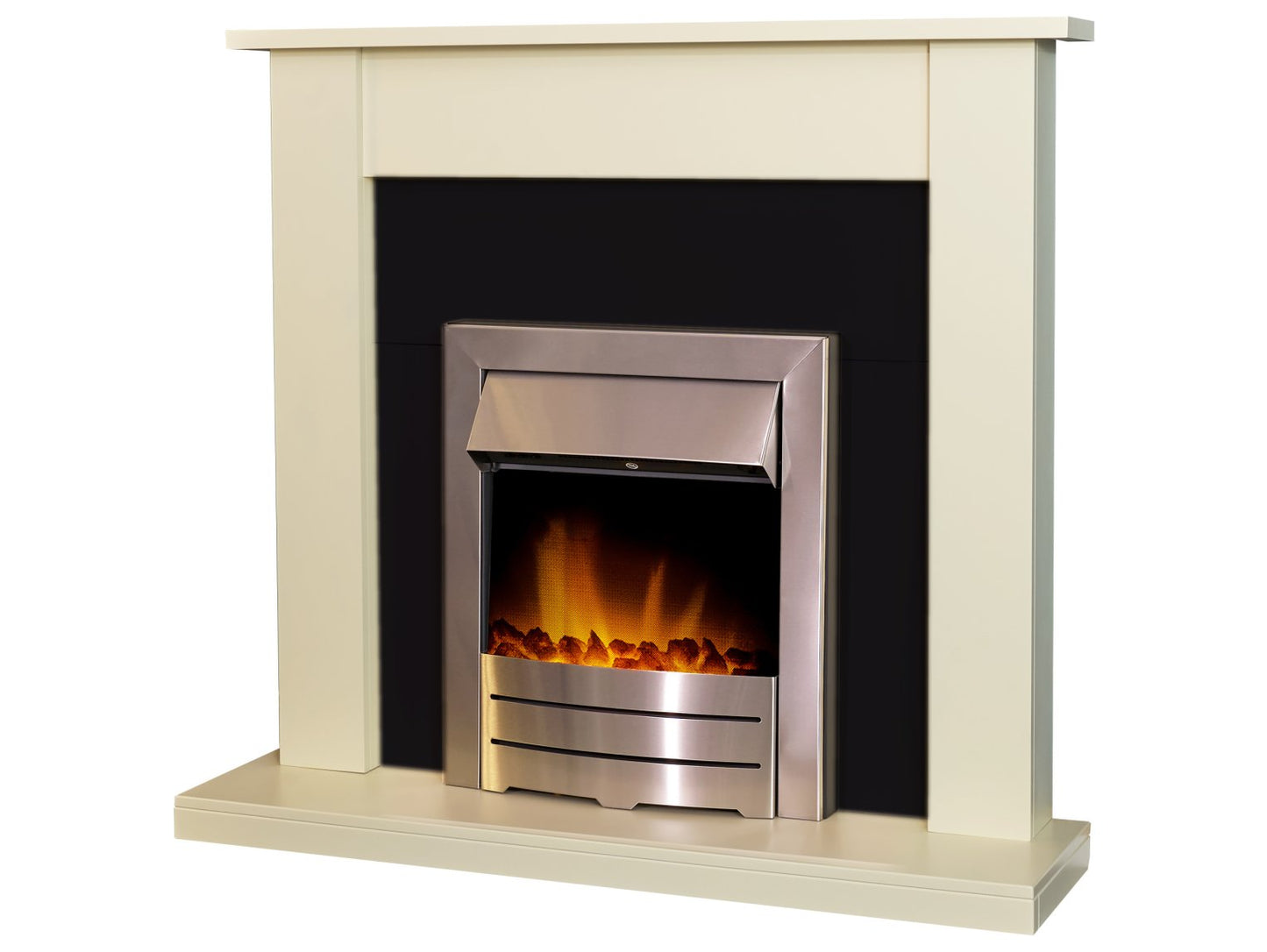 Adam Sutton Fireplace Cream & Black/Cream + Colorado Electric Fire Brushed Steel, 43"