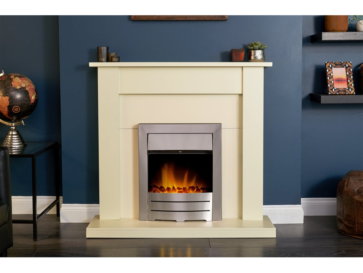 Adam Sutton Fireplace Cream & Black/Cream + Colorado Electric Fire Brushed Steel, 43"