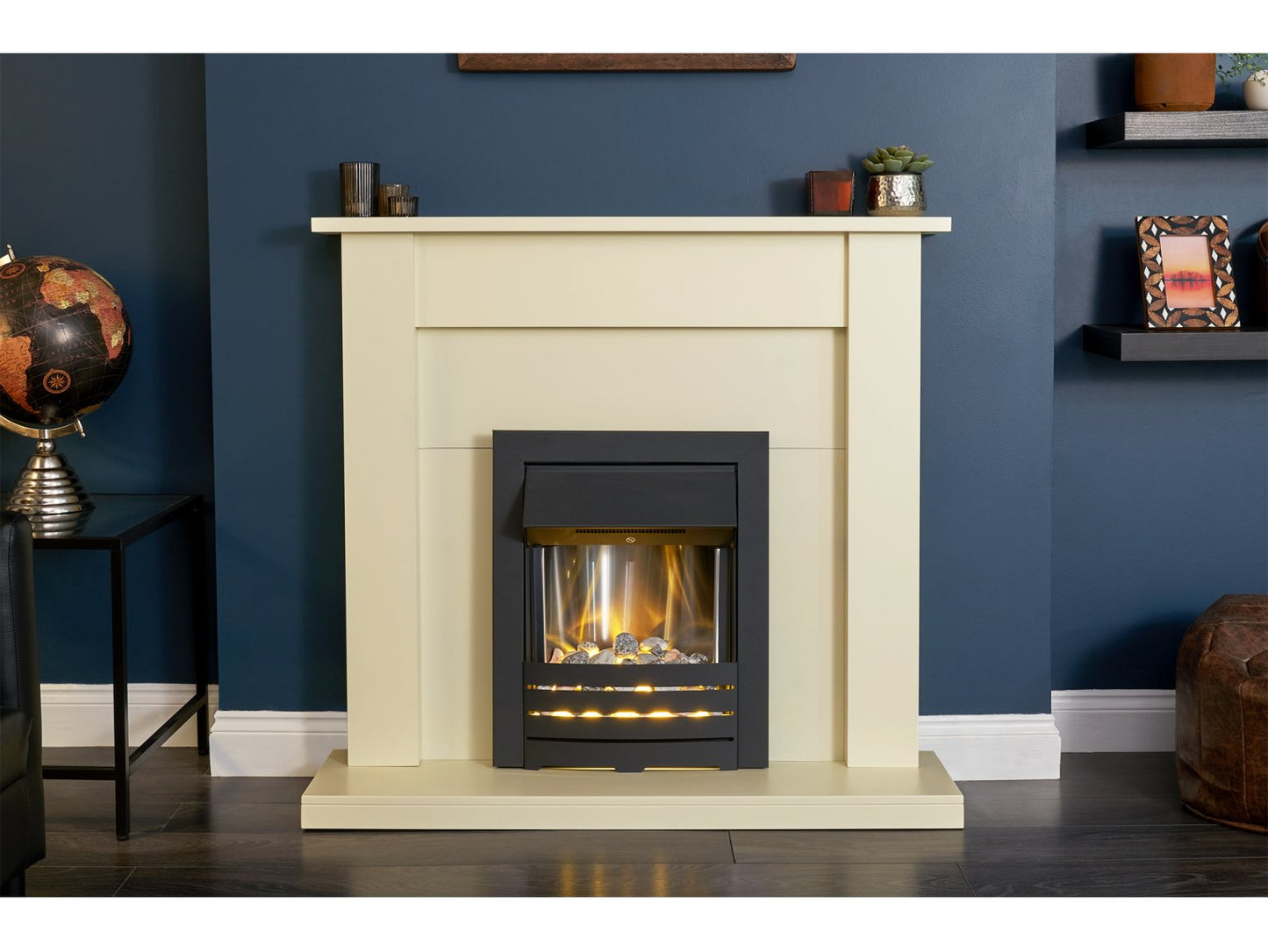 Adam Sutton Fireplace Cream & Black/Cream + Helios Electric Fire Black, 43"