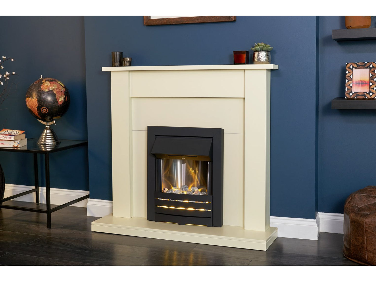 Adam Sutton Fireplace Cream & Black/Cream + Helios Electric Fire Black, 43"