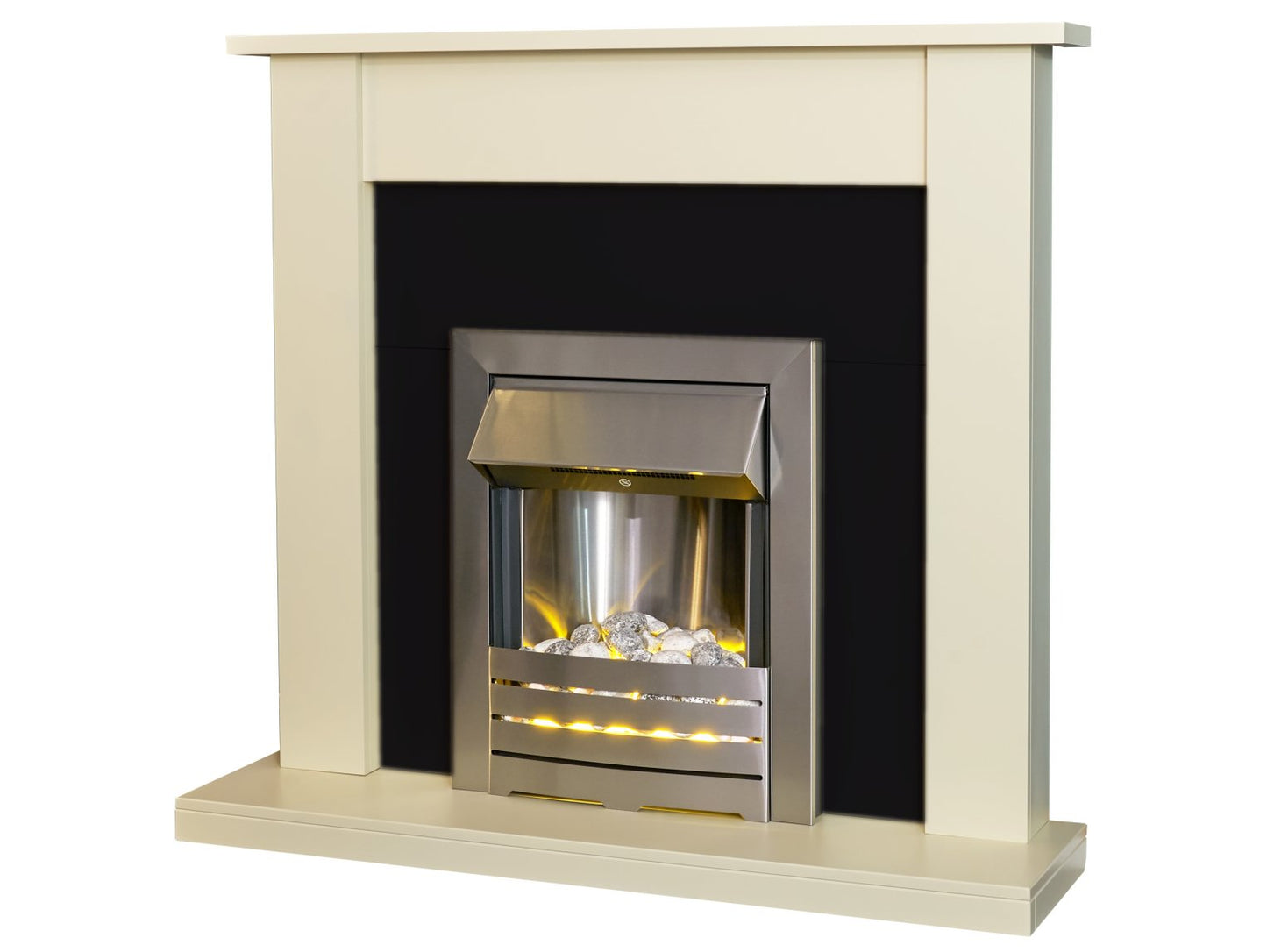 Adam Sutton Fireplace Cream & Black/Cream + Helios Electric Fire Brushed Steel, 43"