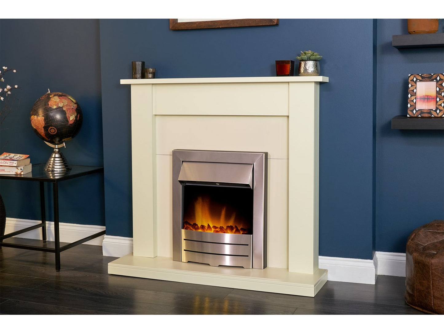 Adam Sutton Fireplace Cream & Black/Cream + Colorado Electric Fire Brushed Steel, 43"