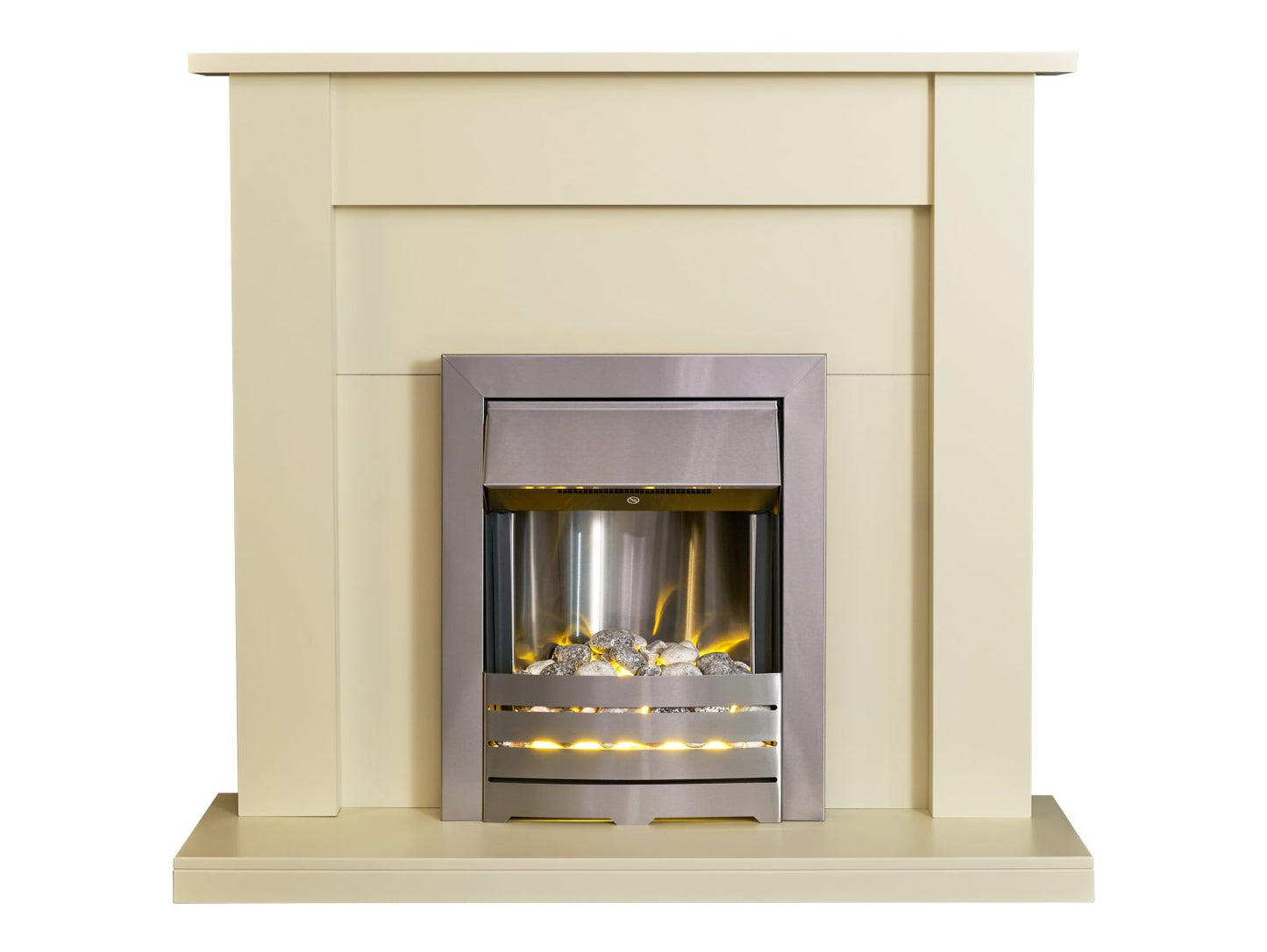 Adam Sutton Fireplace in Cream & Black/Cream with Helios Electric Fire in Brushed Steel, 43 Inch