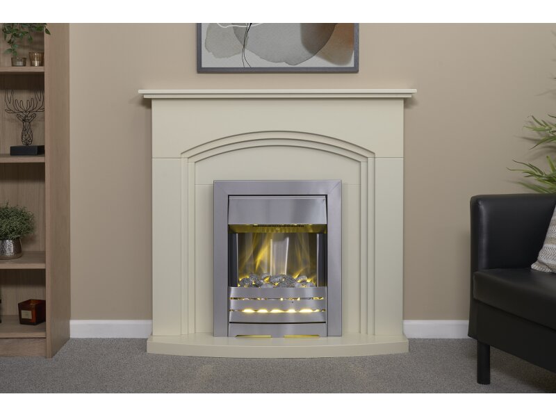 Adam Truro Fireplace Suite Cream + Helios Electric Fire Brushed Steel  41"