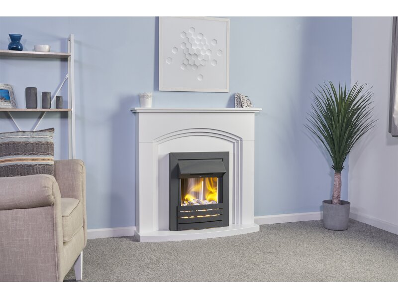 Adam Truro Fireplace Suite Pure White + Helios Electric Fire Black, 41"