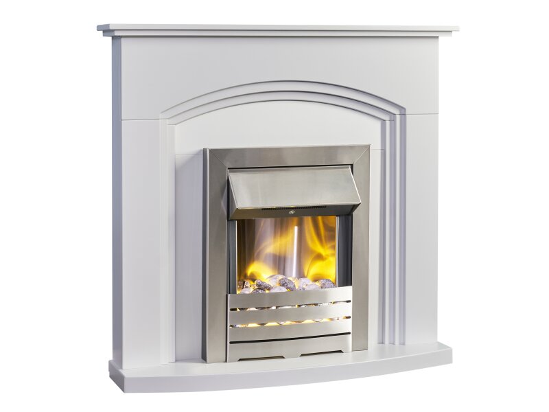Adam Truro Fireplace Suite Pure White + Helios Electric Fire Brushed Steel, 41"