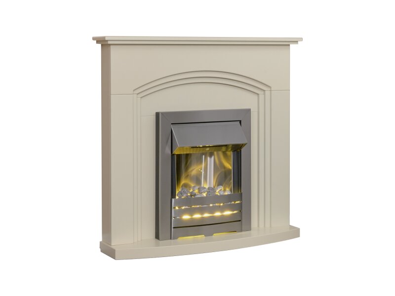 Adam Truro Fireplace Suite Cream + Helios Electric Fire Brushed Steel 41"