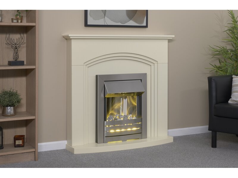Adam Truro Fireplace Suite Cream + Helios Electric Fire Brushed Steel 41"