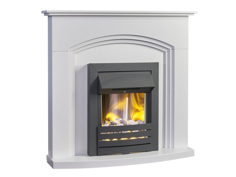 Adam Truro Fireplace Suite Pure White + Helios Electric Fire Black, 41"