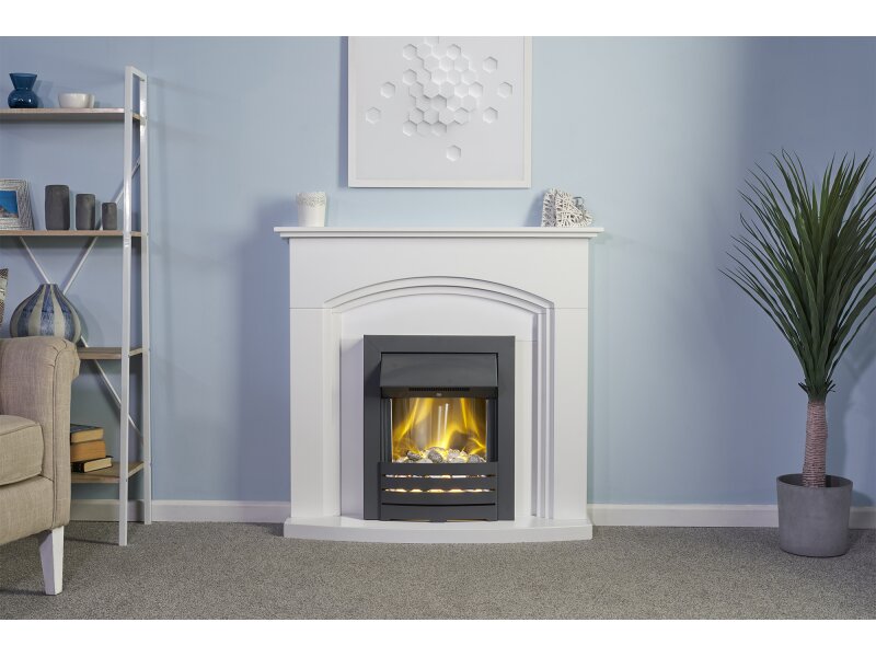 Adam Truro Fireplace Suite Pure White + Helios Electric Fire Black, 41"