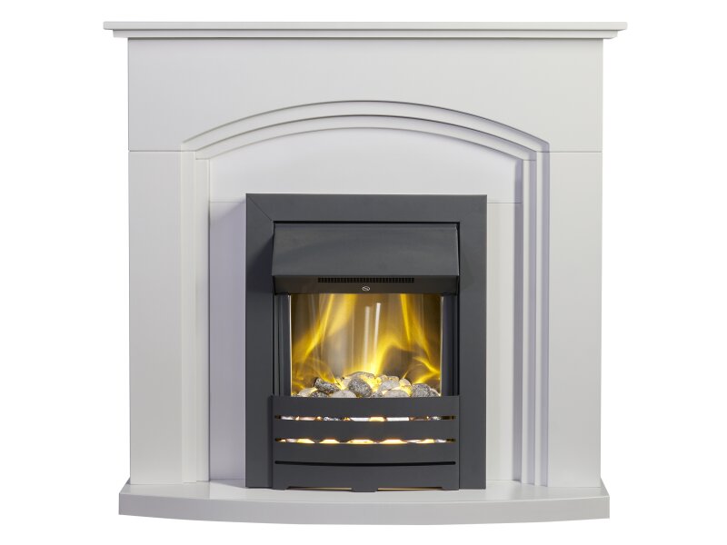 Adam Truro Fireplace Suite Pure White + Helios Electric Fire Black, 41"