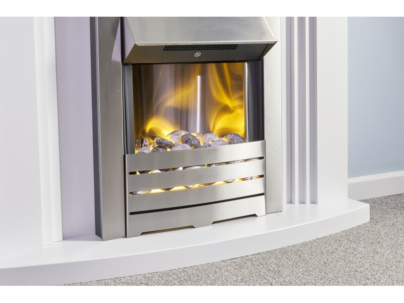 Adam Truro Fireplace Suite Pure White + Helios Electric Fire Brushed Steel, 41"