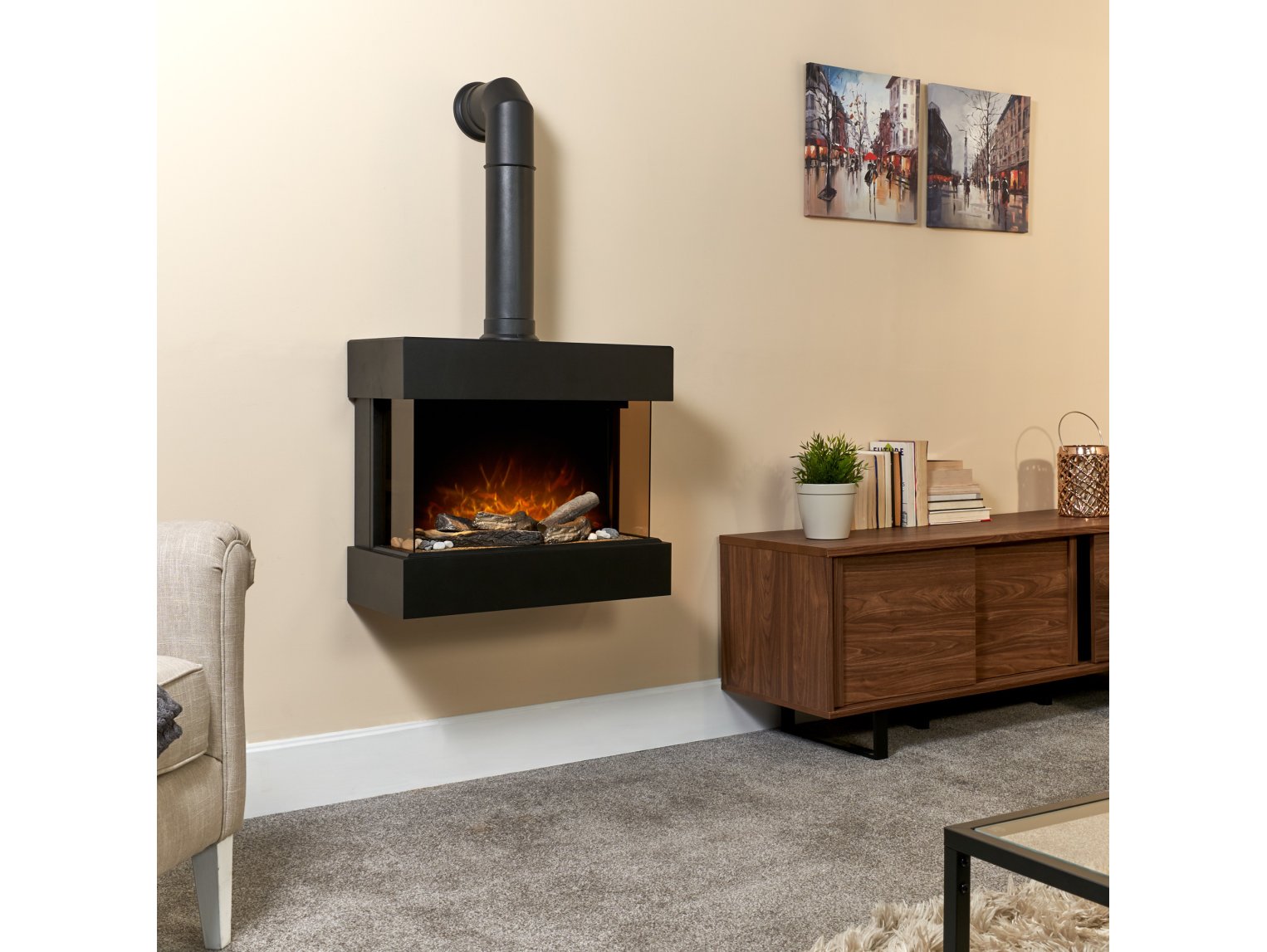 Adam Vega Lyra Black Electric Wall Mounted Fireplace Suite