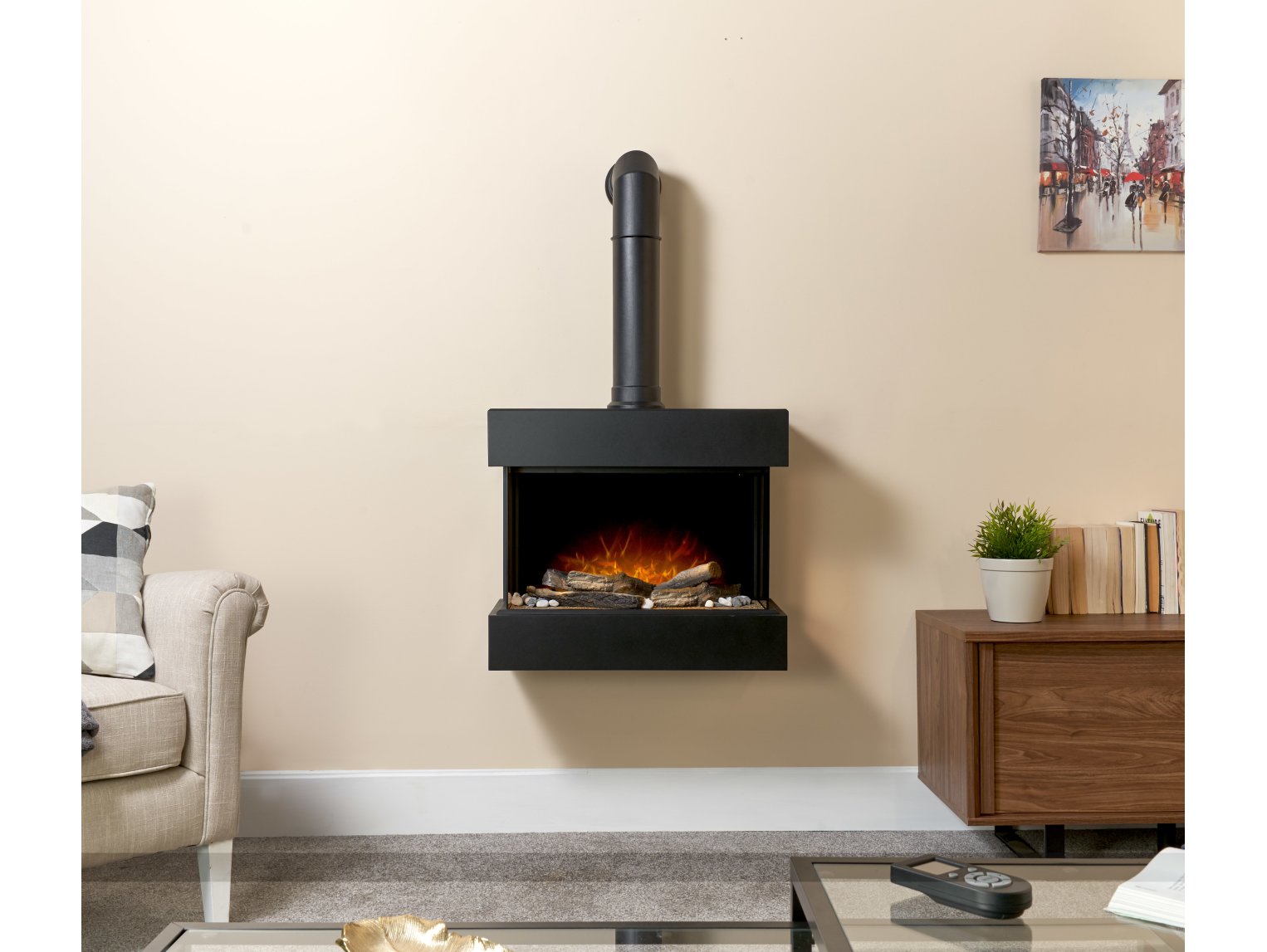 Adam Vega Lyra Black Electric Wall Mounted Fireplace Suite