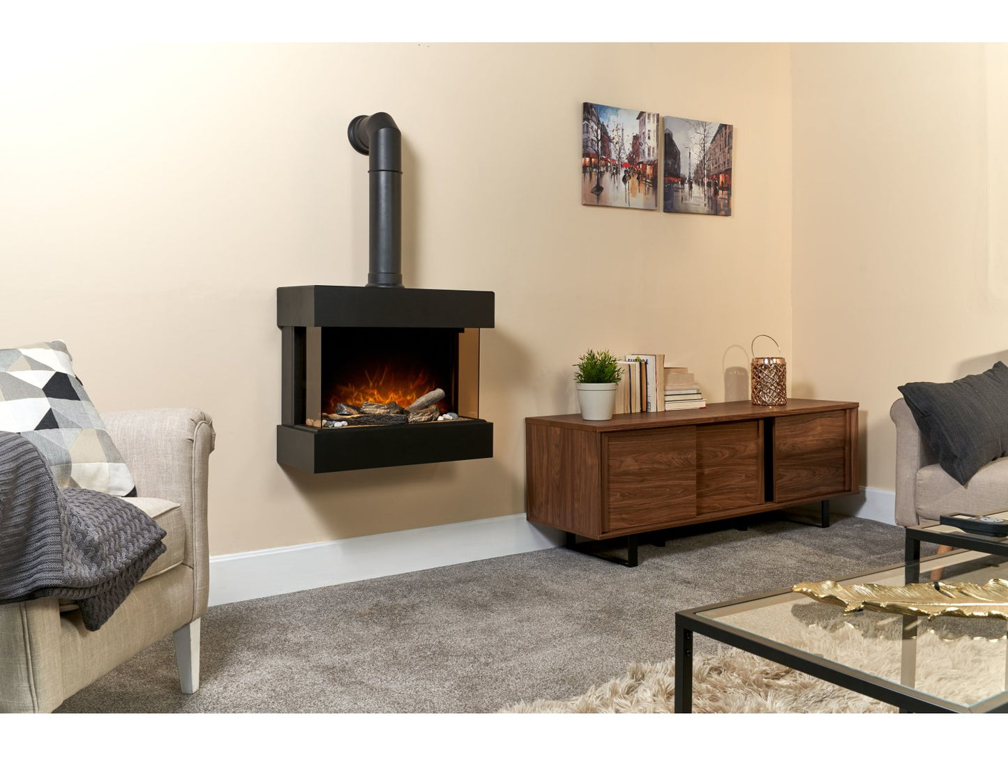 Adam Vega Lyra Black Electric Wall Mounted Fireplace Suite