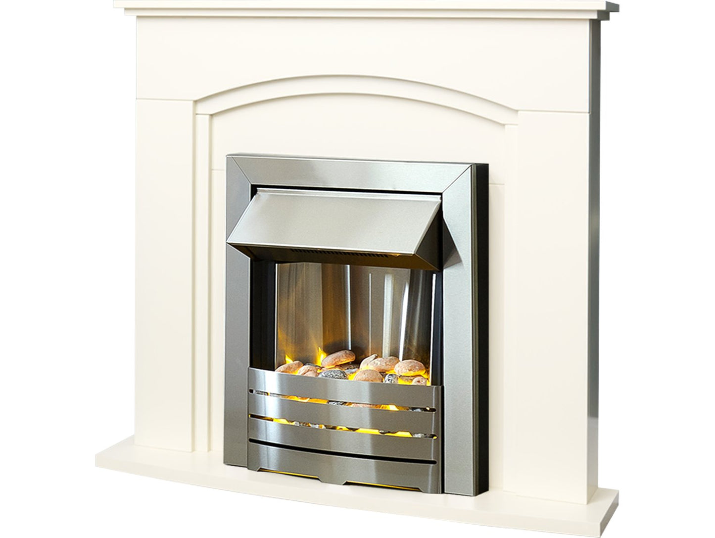 Adam Venice/Devon Fireplace Suite Cream + Helios Electric Fire Brushed Steel, 39"