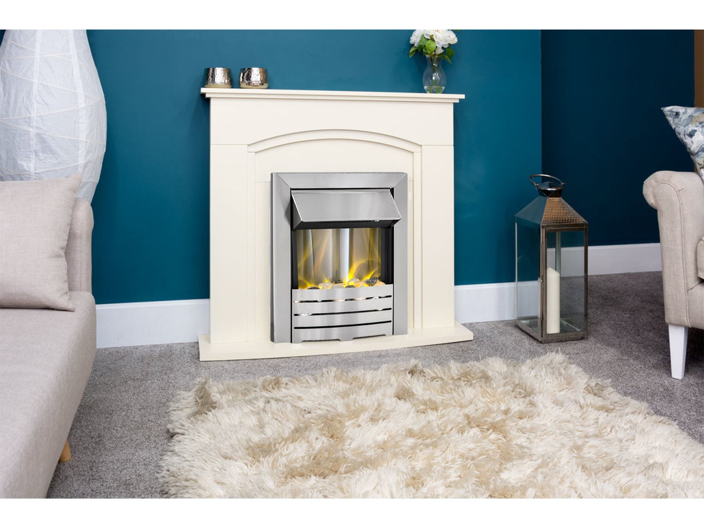 Adam Venice/Devon Fireplace Suite Cream + Helios Electric Fire Brushed Steel, 39"