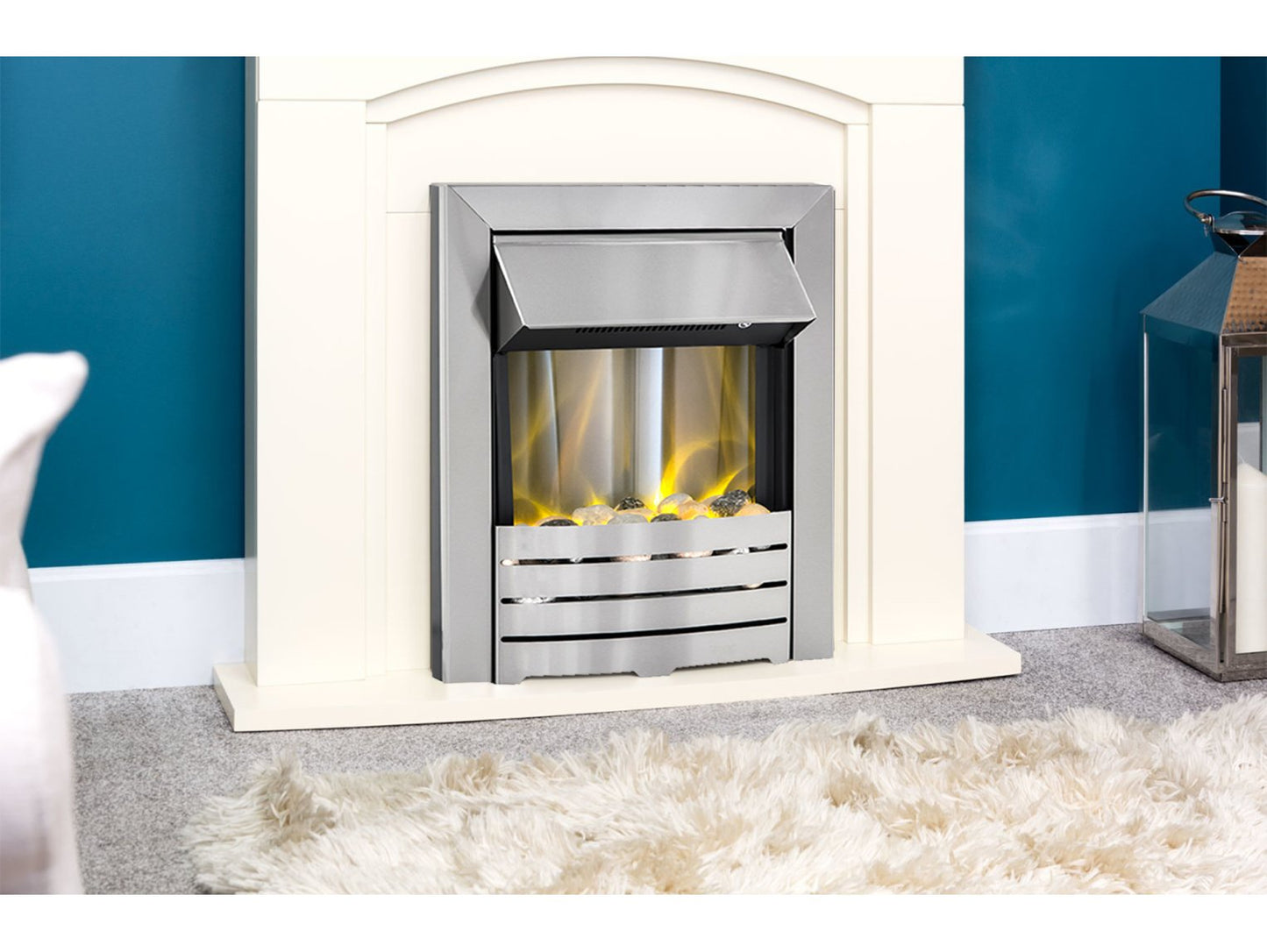 Adam Venice/Devon Fireplace Suite Cream + Helios Electric Fire Brushed Steel, 39"