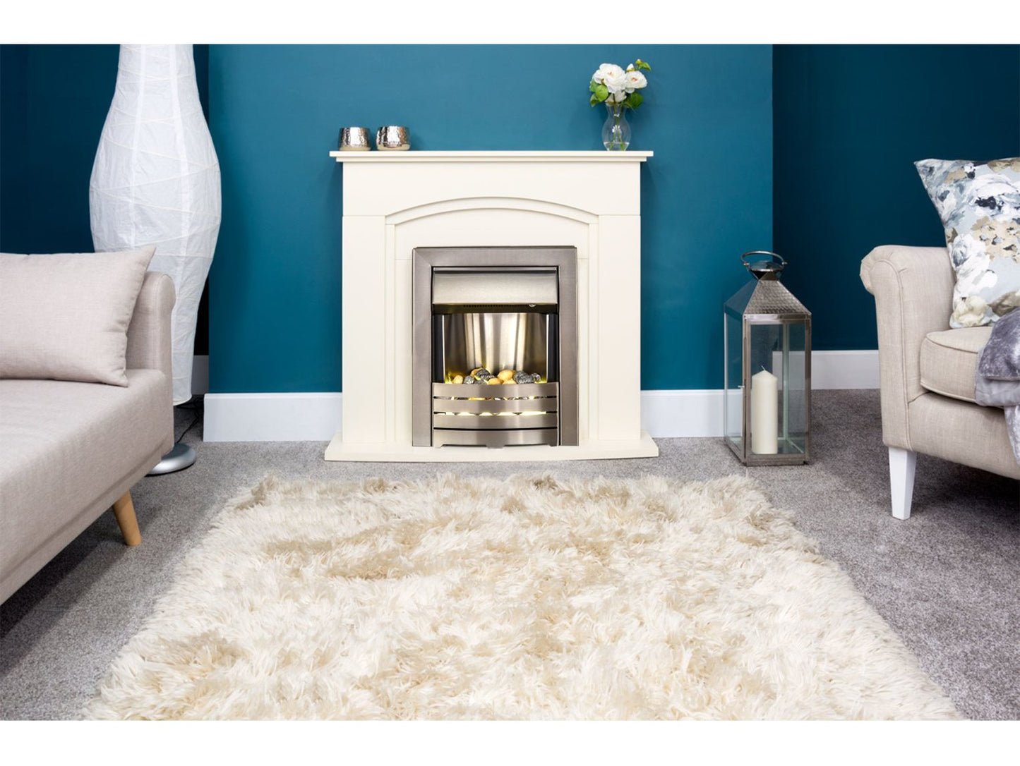 Adam Venice/Devon Fireplace Suite Cream + Helios Electric Fire Brushed Steel, 39"