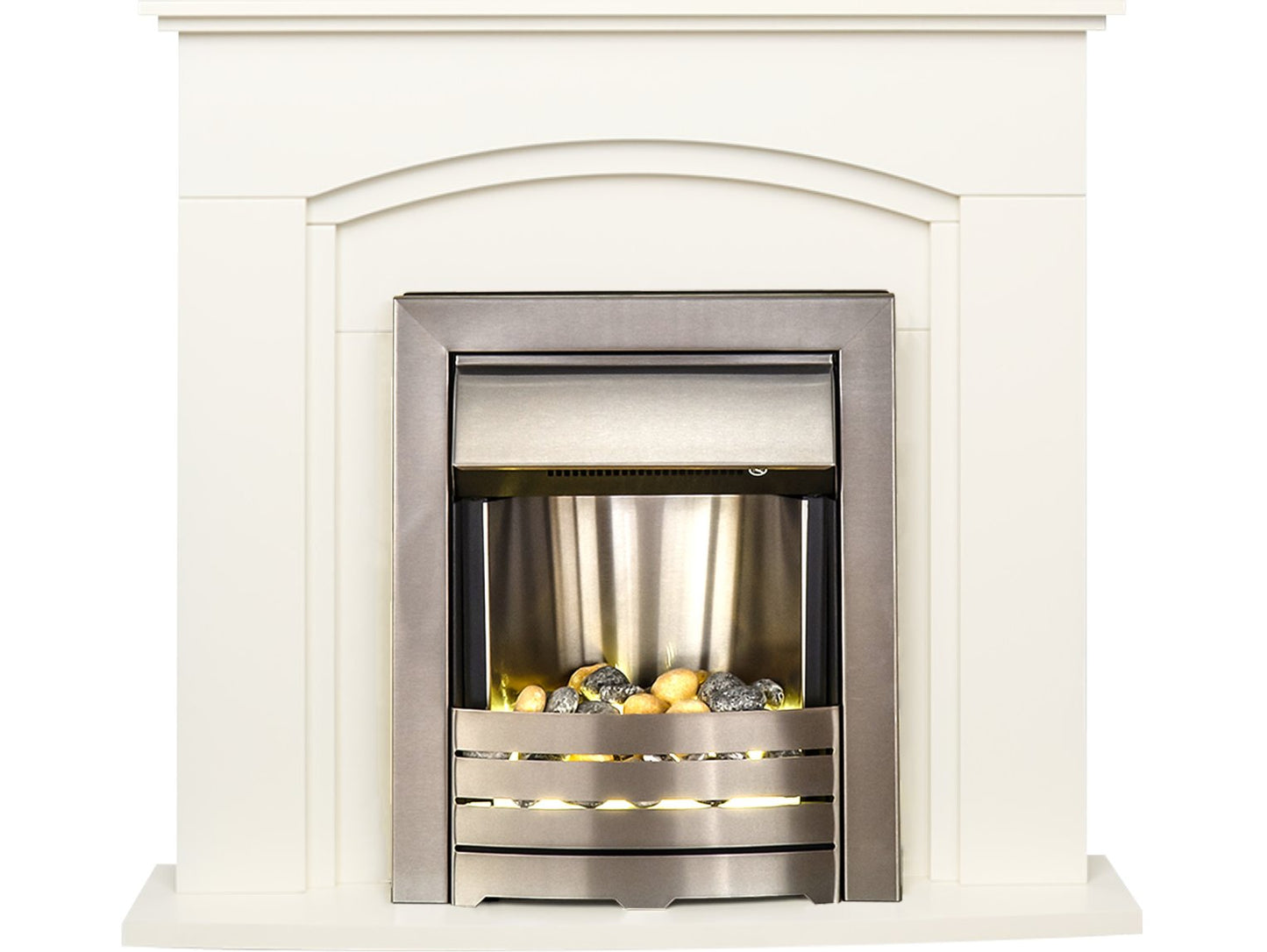 Adam Venice Fireplace Suite in Cream with Helios Electric Fire in Brushed Steel, 39 Inch