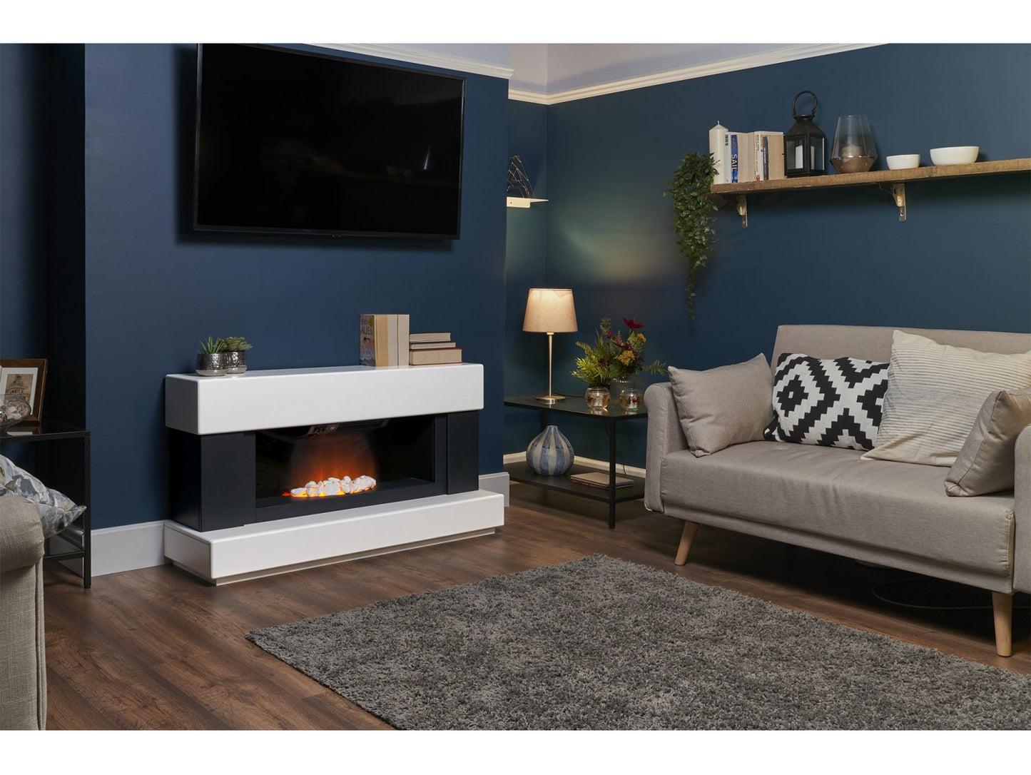 Adam Verona Pure White & Charcoal Grey, Electric Fireplace 48"