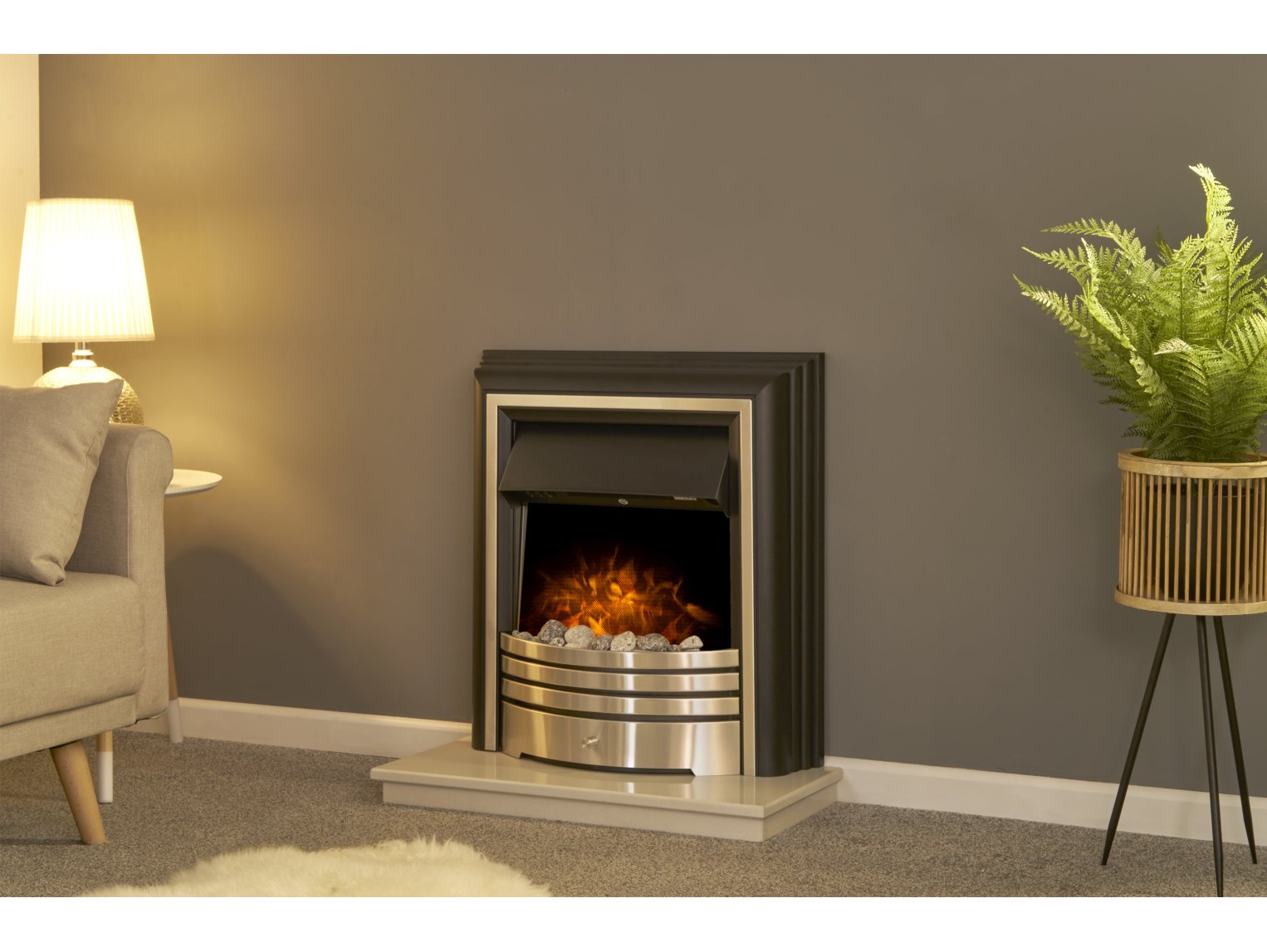 Adam York Freestanding Electric Fire Brushed Steel