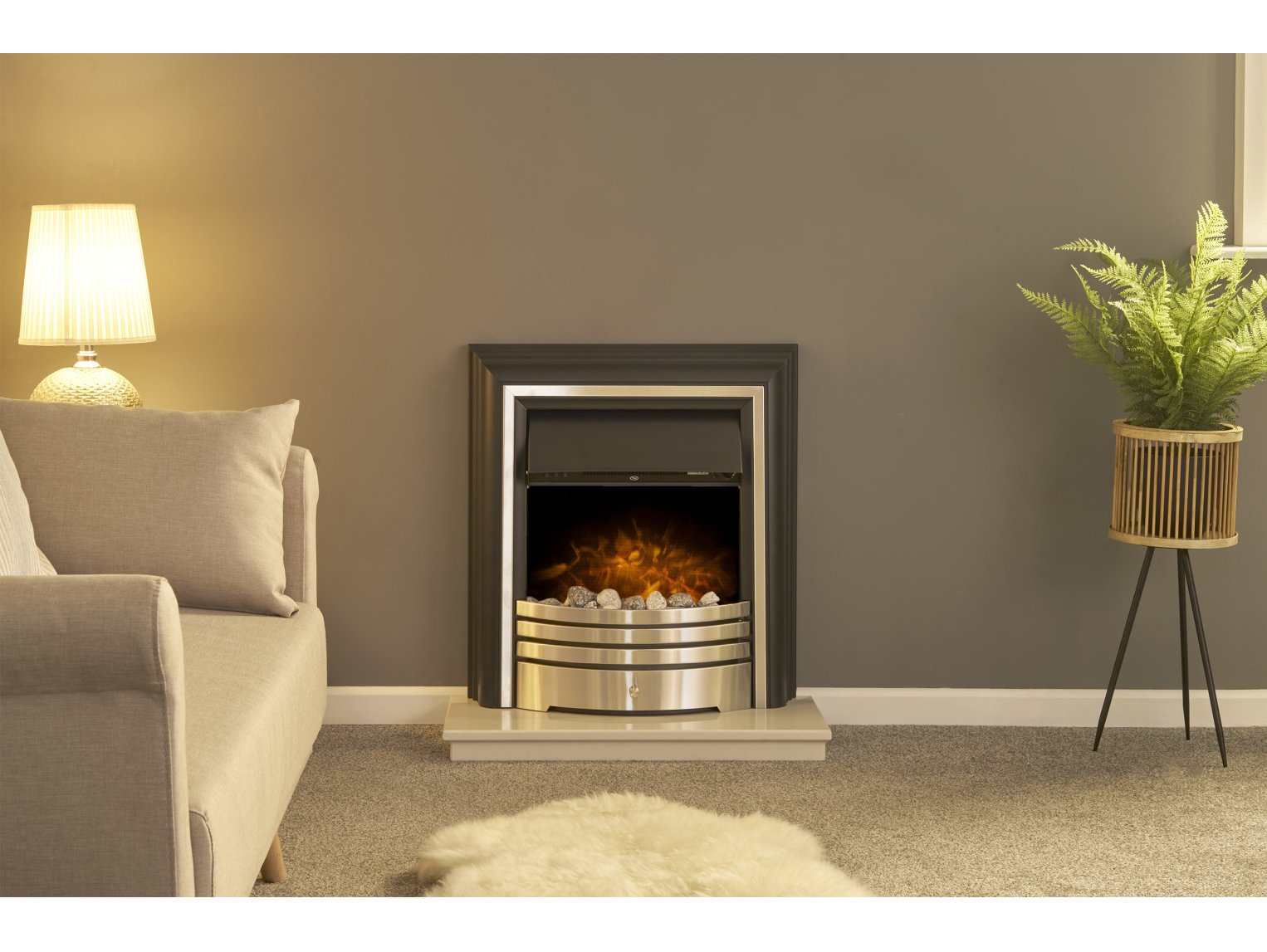 Adam York Freestanding Electric Fire Brushed Steel