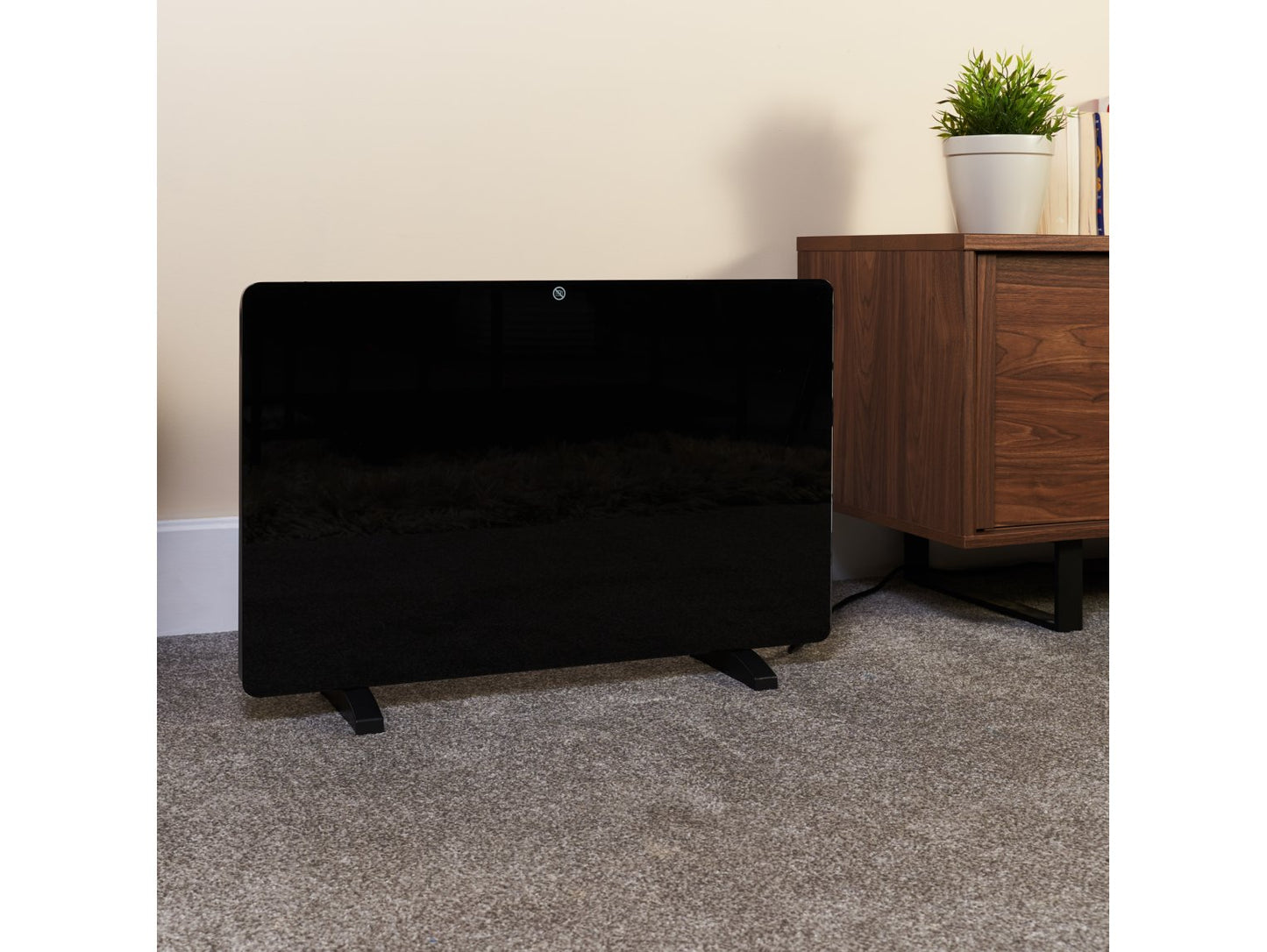 Adam iRad Freestanding Electric Panel Heater Black Glass + Thermostat