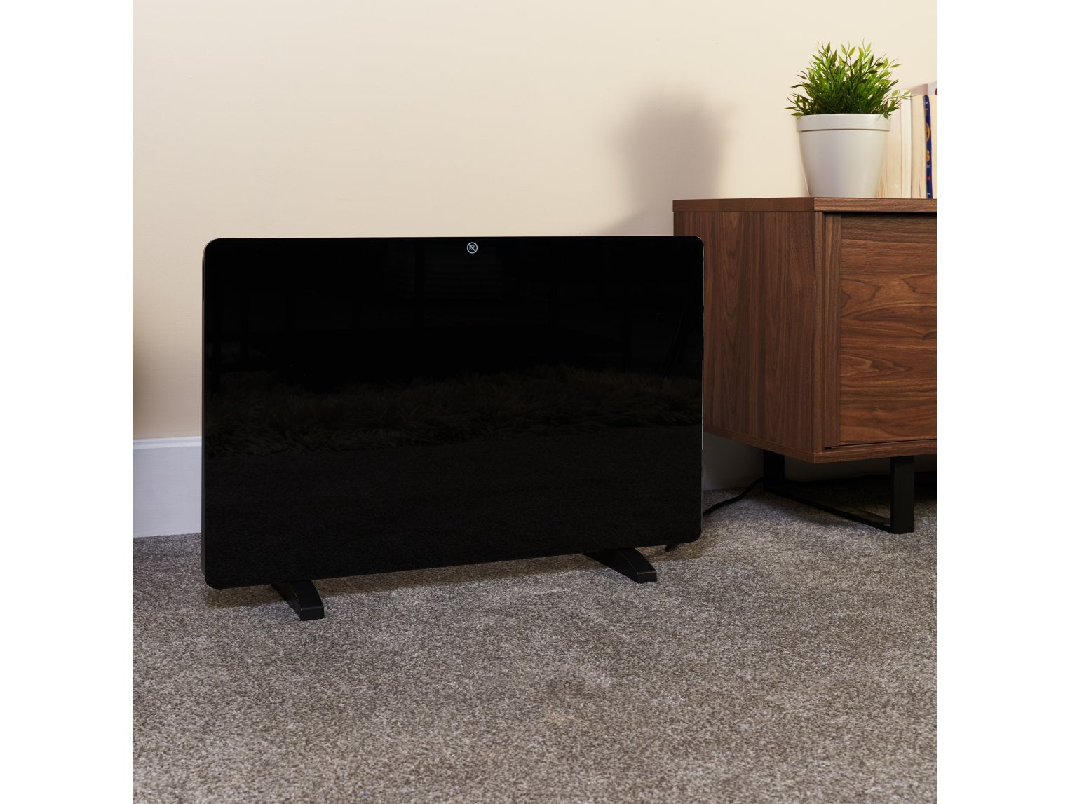 Adam iRad Freestanding Electric Panel Heater Black Glass + Thermostat