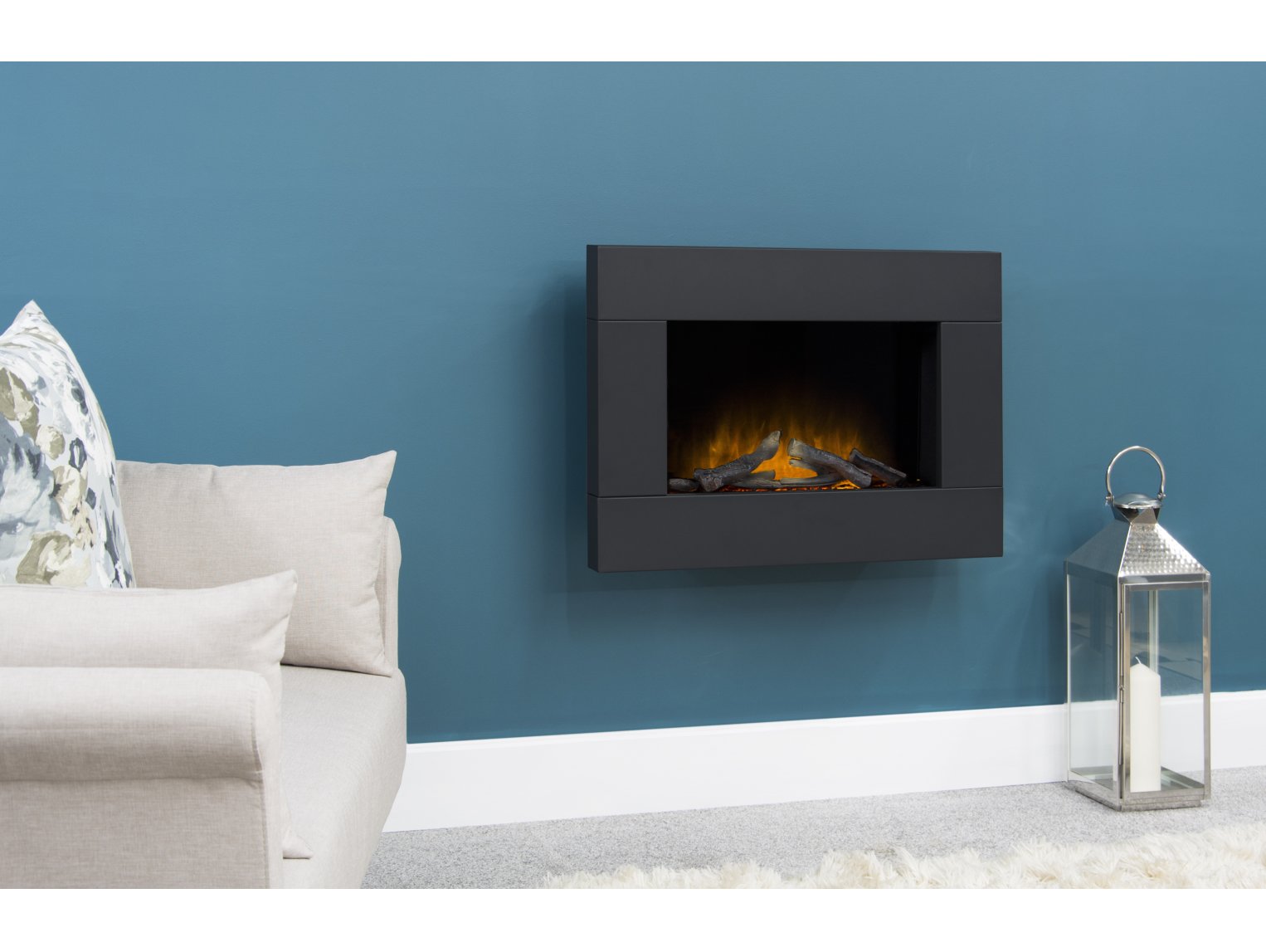 Adam Carina Electric Wall Mounted Fire + Logs & Remote Control Black, 32"