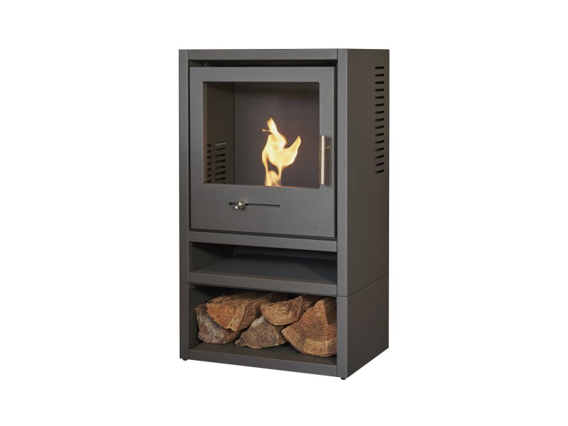 OKO S1 Bio Ethanol Stove with Log Storage in Charcoal Grey