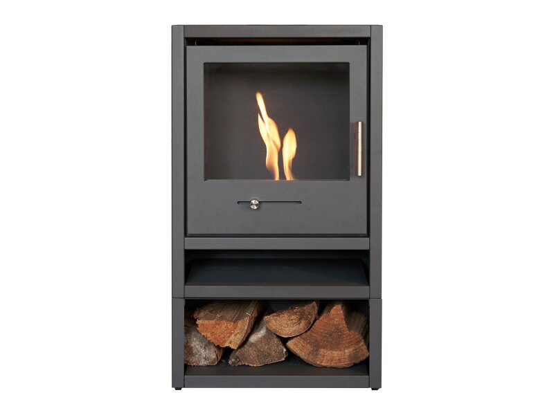 OKO S1 Bio Ethanol Stove with Log Storage in Charcoal Grey