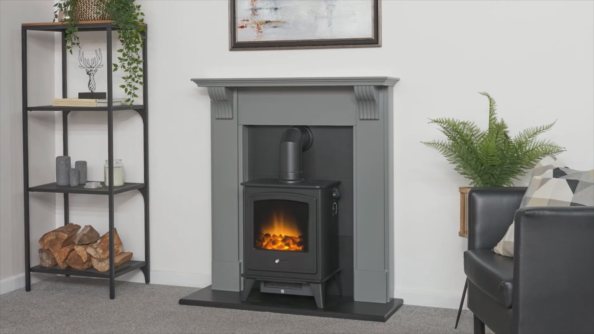 Adam Huxley in Pure White & Grey with Dorset Electric Stove in Grey, 39 Inch