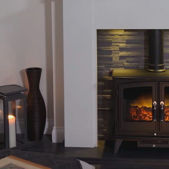 Adam Woodhouse Electric Stove Pure White + Angled Stove Pipe Black