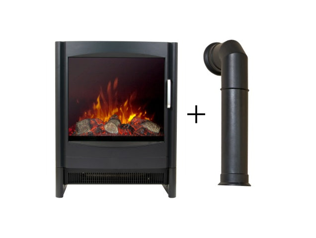Sureflame Keston Electric Stove Black + Tall Angled Stove Pipe
