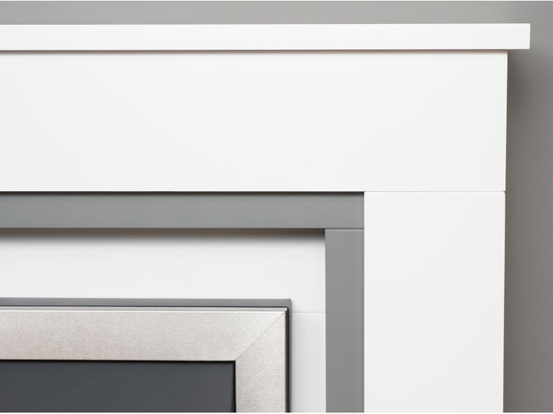 Adam Milan Fireplace in Pure White & Grey with Vancouver Electric Fire in Brushed Steel, 39 Inch