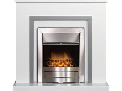 Adam Milan Fireplace Pure White & Grey w Colorado Electric Fire Brushed Steel, 39 Inch