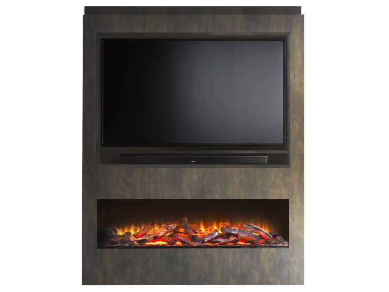 Acantha Athena Pre-Built Bronze Venetian Plaster Effect Fully Inset Media Wall with TV & Media Recess