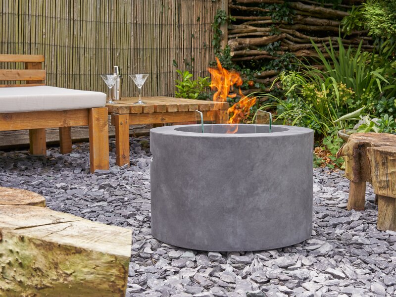 Field & Flame Acacia Bio Ethanol Fire Pit in Dark Concrete Grey