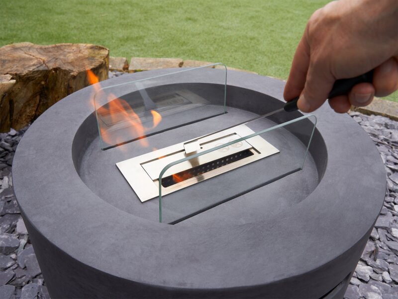 Field & Flame Acacia Bio Ethanol Fire Pit in Dark Concrete Grey