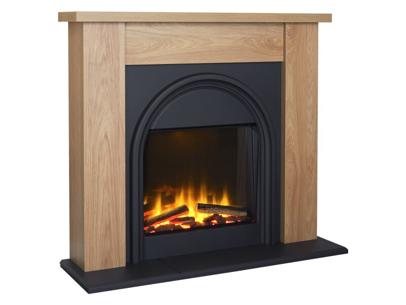 Adam Burlington Electric Fireplace Suite in Oak & Charcoal Grey, 44 Inch