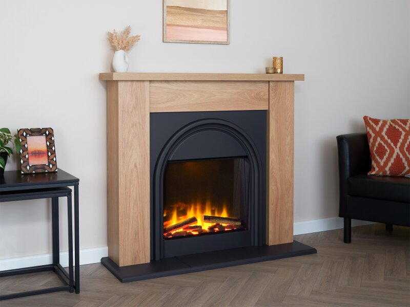 Adam Burlington Electric Fireplace Suite in Oak & Charcoal Grey, 44 Inch