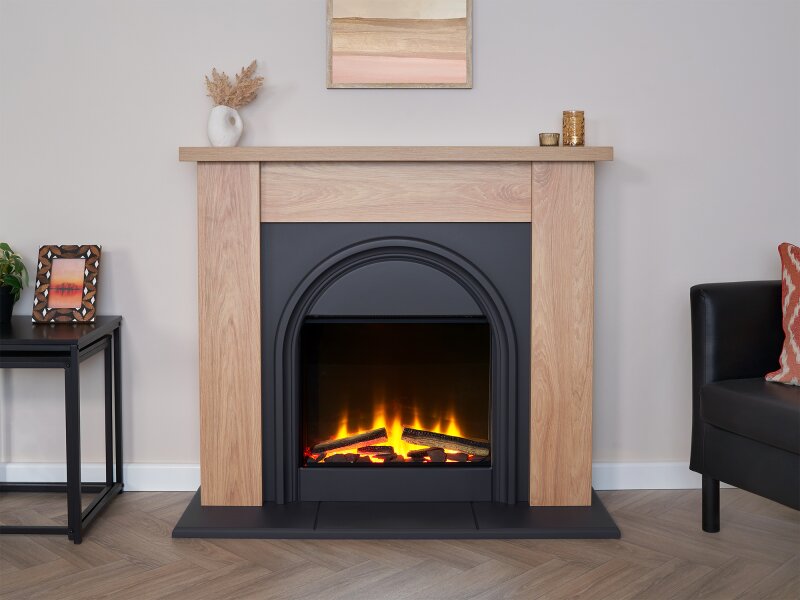 Adam Burlington Electric Fireplace Suite in Oak & Charcoal Grey, 44 Inch