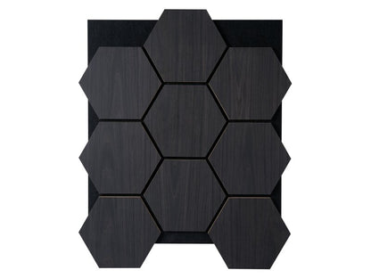 Fuse Acoustic Wooden Hexagon Wall Panel in Charcoal Oak BOX of 4 Panels - CLEARANCE