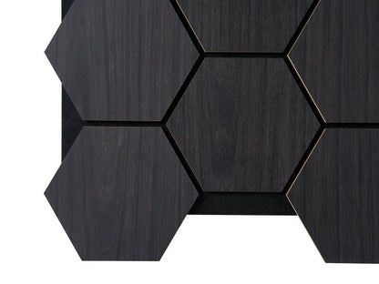 Fuse Acoustic Wooden Hexagon Wall Panel in Charcoal Oak BOX of 4 Panels - CLEARANCE