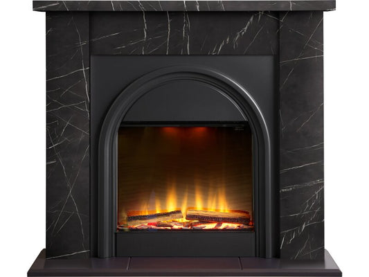 Adam Burlington Electric Fireplace Suite in Black Carrara Marble Effect, 44 Inch